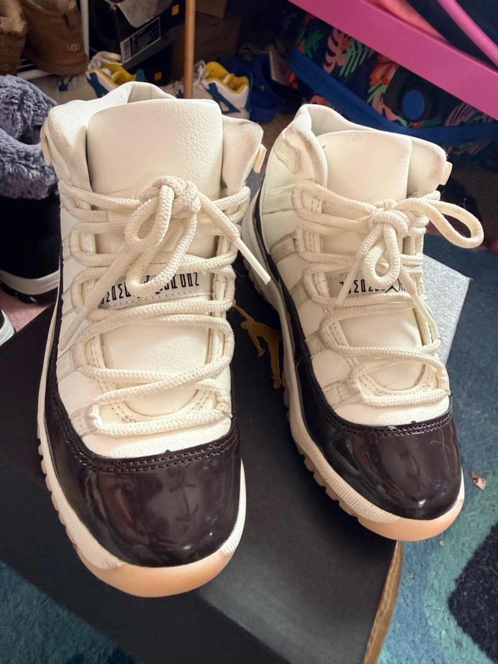 Jordan Kids High-Top Sneakers in White and Brown